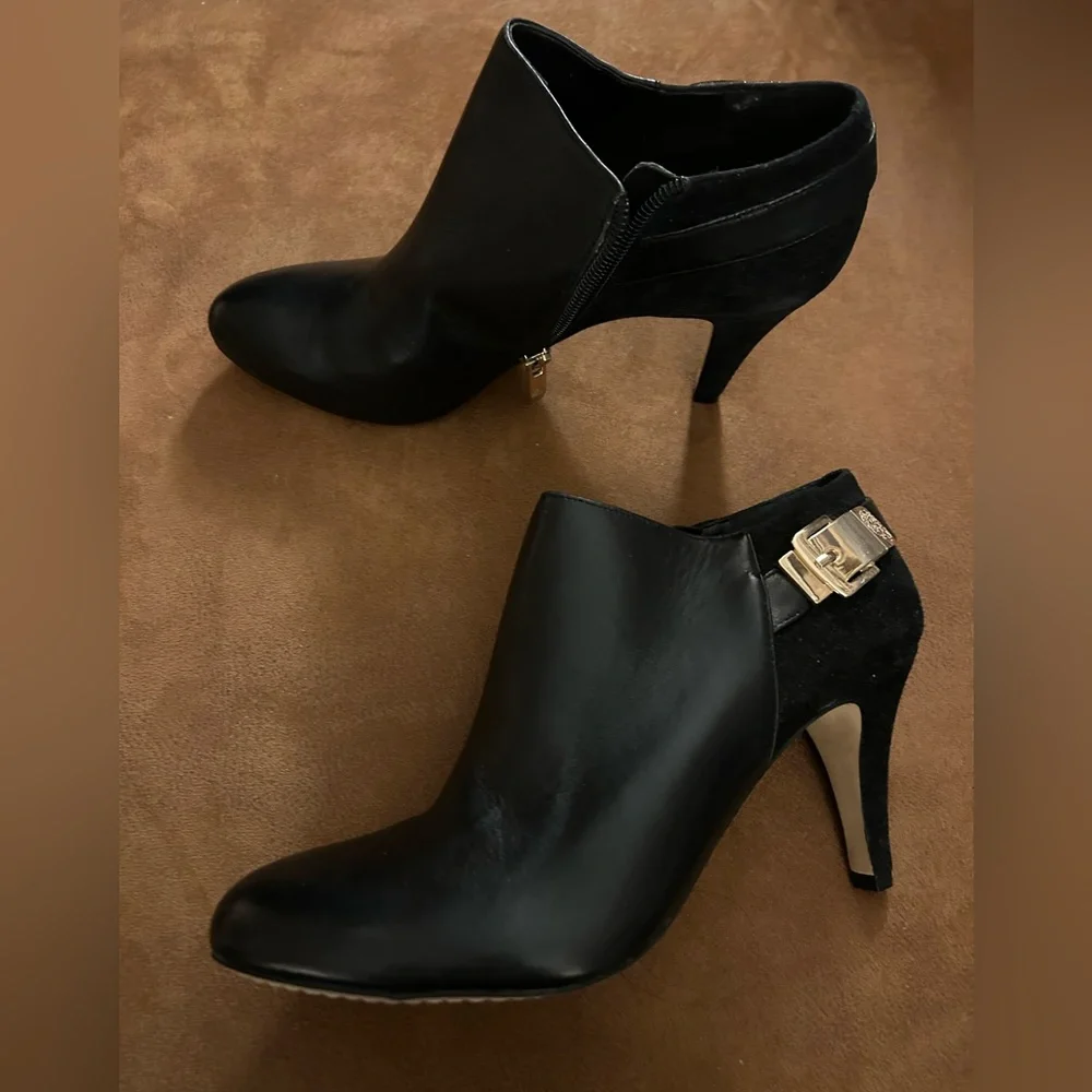 Vince Camuto Black Suede and Leather Booties - Picture 3 of 9